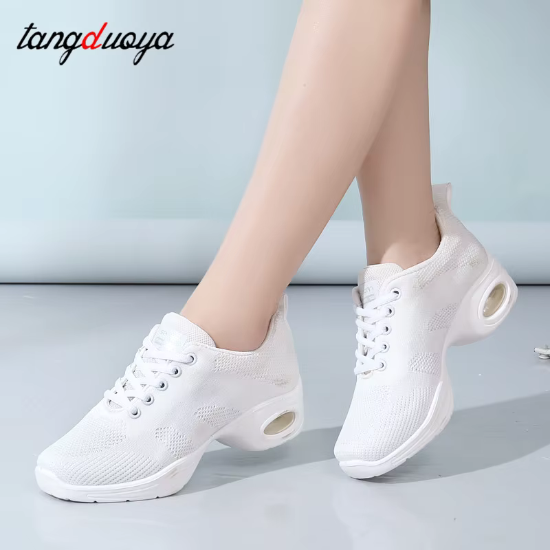 Baskets chaussures de danse pour femmes volant tissé maille confortable moderne Jazz