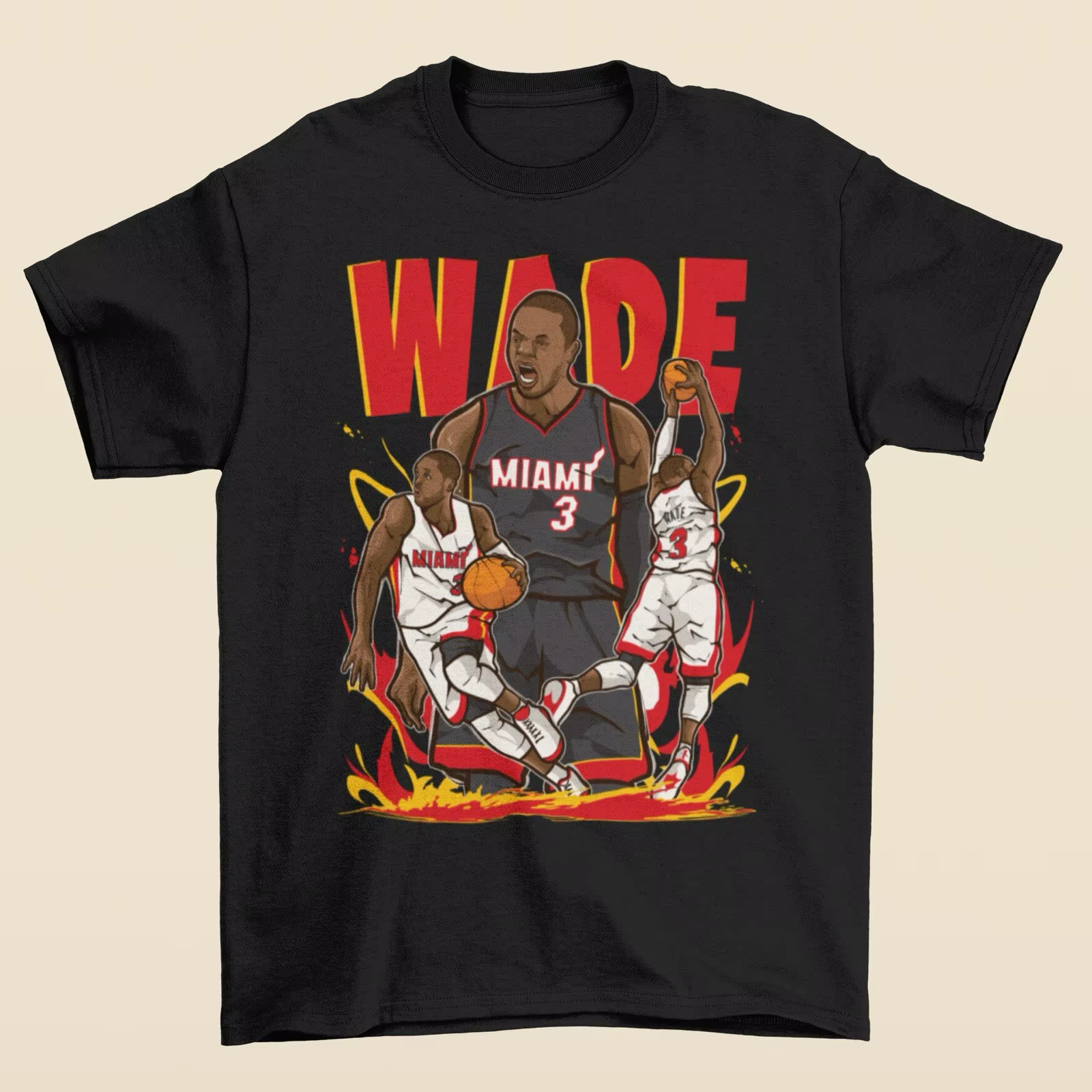T-shirt de basket-ball Miami de style dessin animé Dwyane Wade