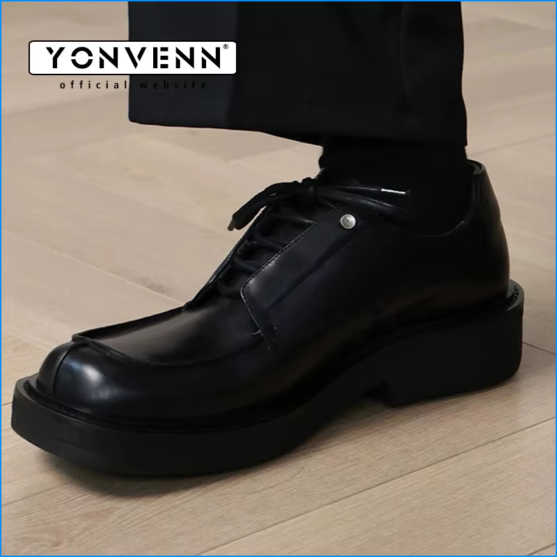 Frankenstein chaussures derby à bout carré avec sensation haut de gamme en cuir véritable rétro