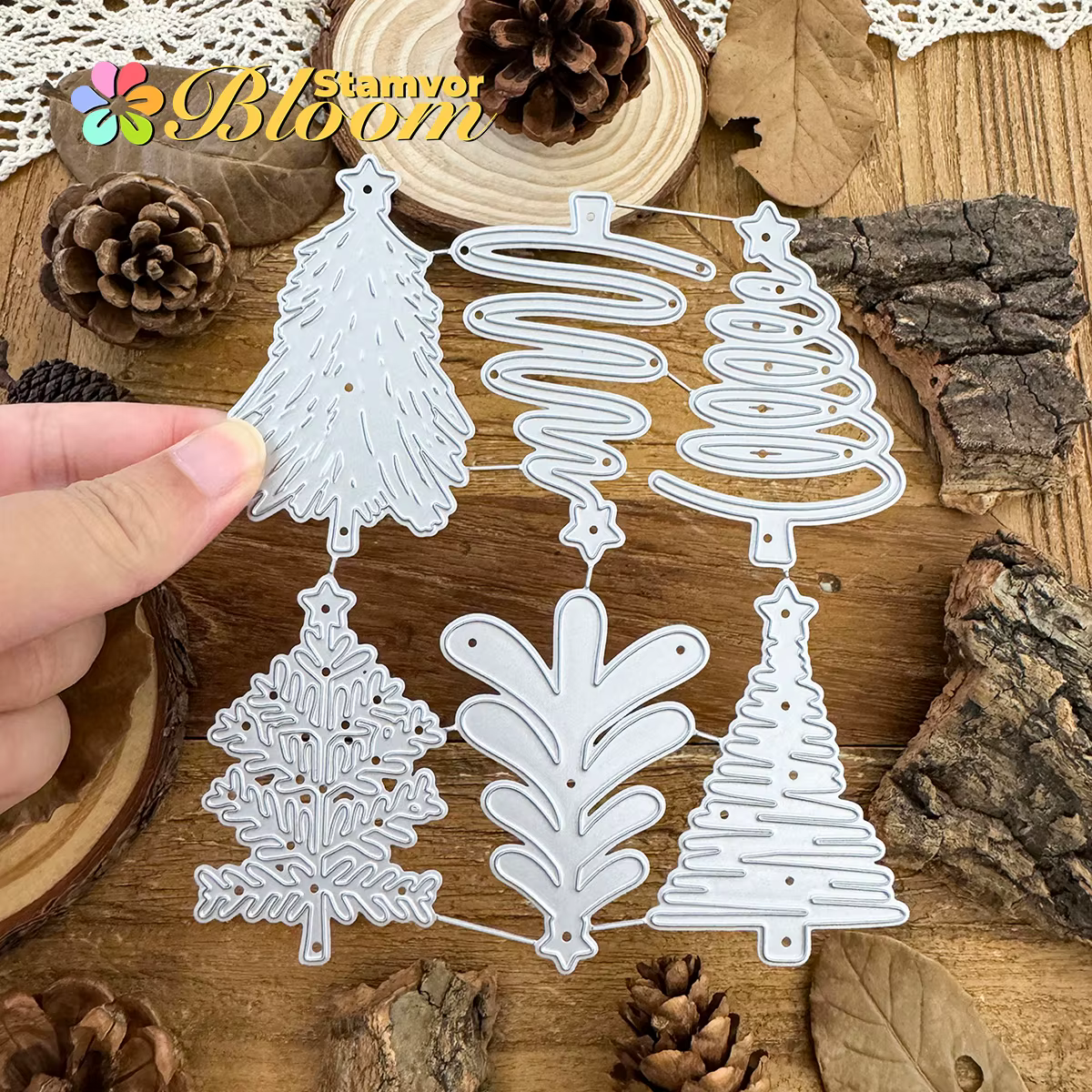 Original beaux 6 Styles d'arbres de noël avec étoiles matrices de découpe en métal Scrapbooking gaufrage décoratif