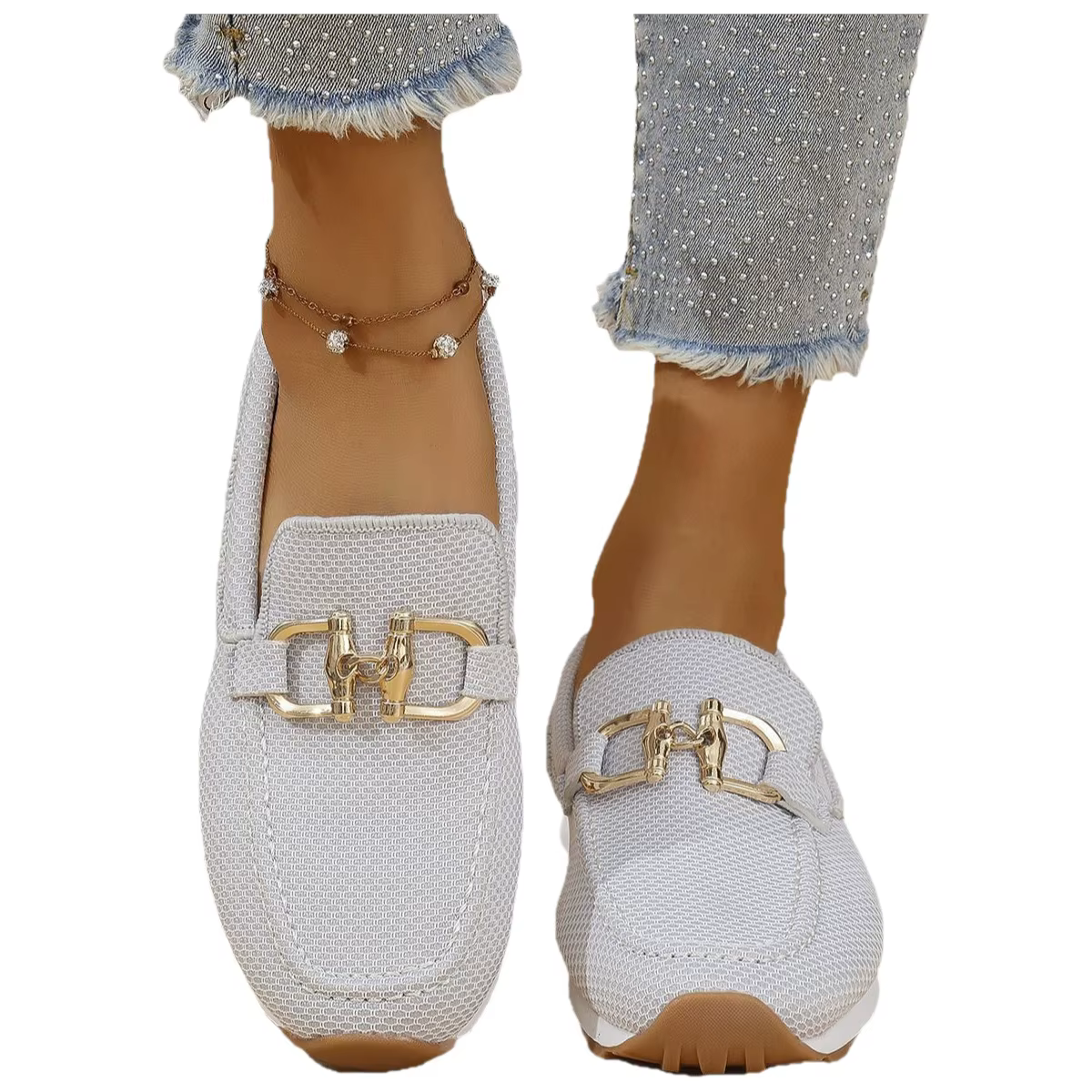 Chaussures décontractées à bout rond avec boucle métallique pour femmes