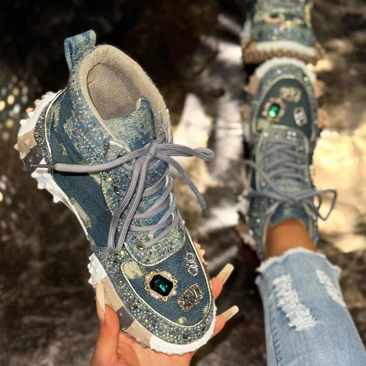Chaussures montantes en diamant d'eau pour femmes