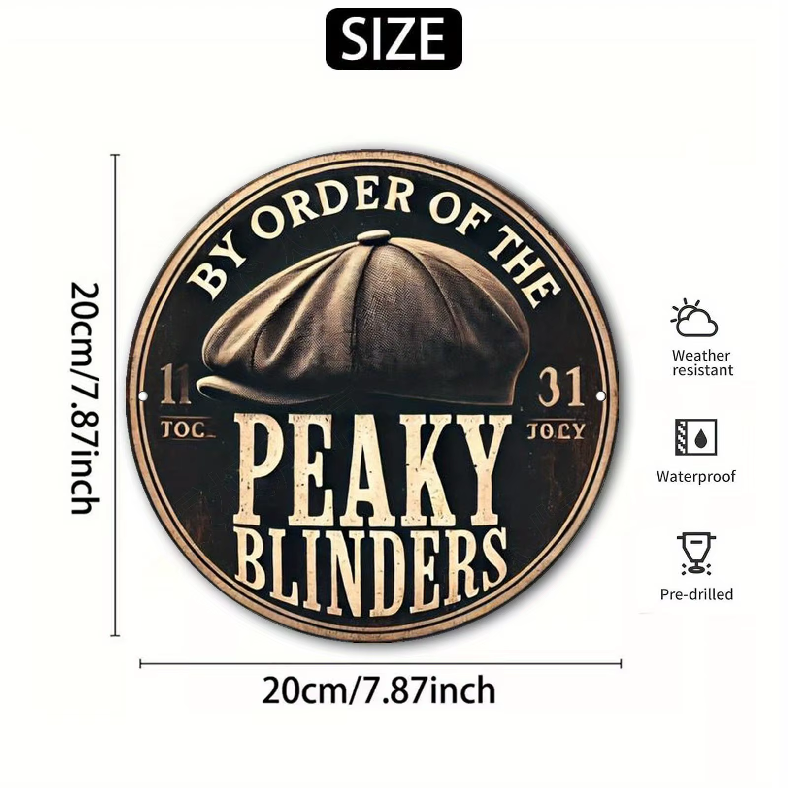 Panneau en métal HD vintage Peaky Blinders By Order Of The - Design rétro de casquette de gangster britannique avec esthétique plate 2D avec Au