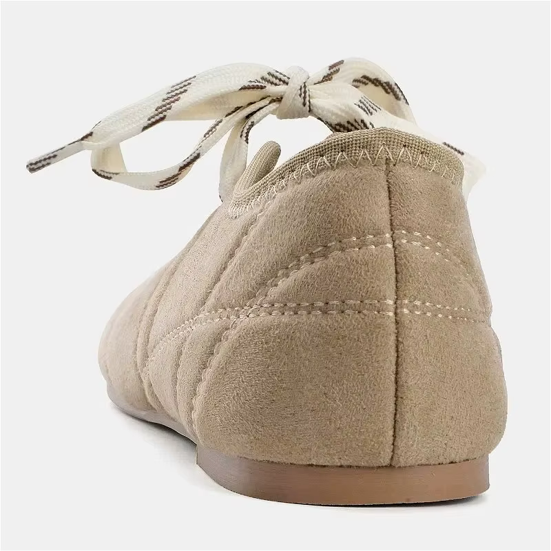 Mode bout rond ballerines femmes à lacets Faux daim peu profond concis semelle souple Mary Jane chaussures