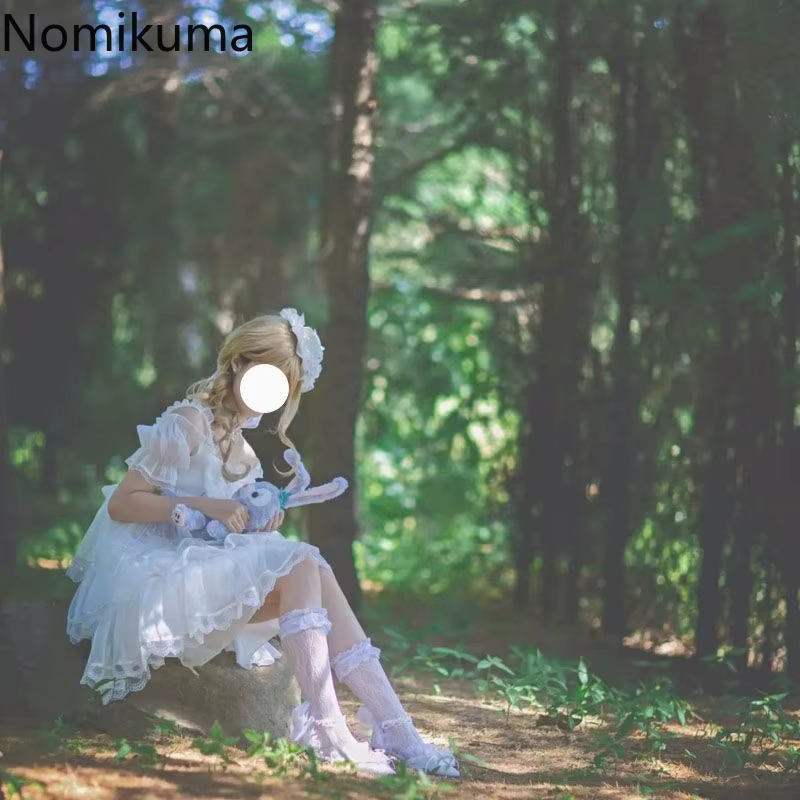 Robe blanche mignonne De Style Lolita pour femmes, tunique à manches bouffantes et col Slash, robes d'été douces avec nœud en dentelle, 2025
