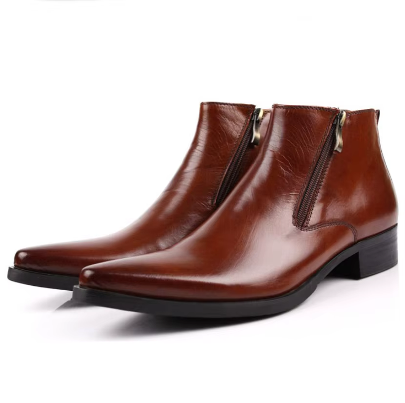 Bottes courtes formelles anglaises avec chaussures noires pointues à double fermeture éclair