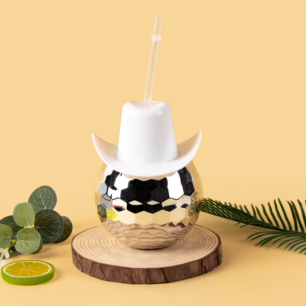 Nouvelles tasses de boule Disco avec couvercles et pailles de chapeau de Cowboy, décorations de fête d'enterrement de vie de jeune fille, fournitures de fête Disco de danse de Bar rétro des années 70
