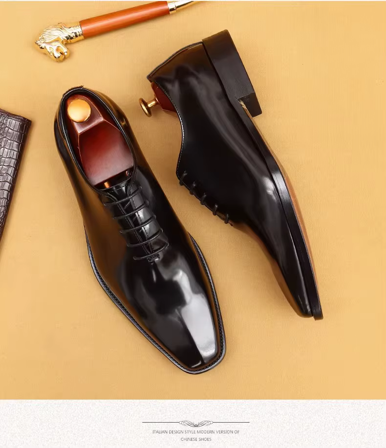 Derby – chaussures de mariage en cuir verni brillant pour hommes