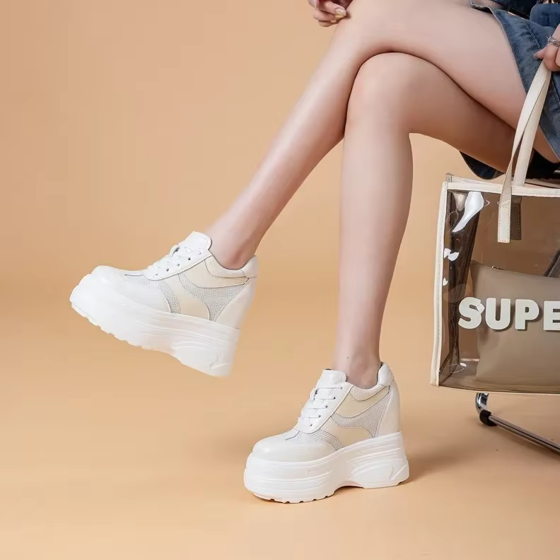 Baskets montantes en cuir blanc pour femme