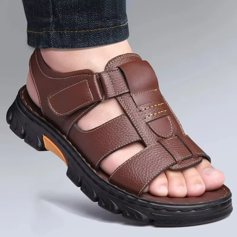 Sandales pour hommes chaussures de couleur unie réglables confort décontracté d'été avec semelle en caoutchouc durable