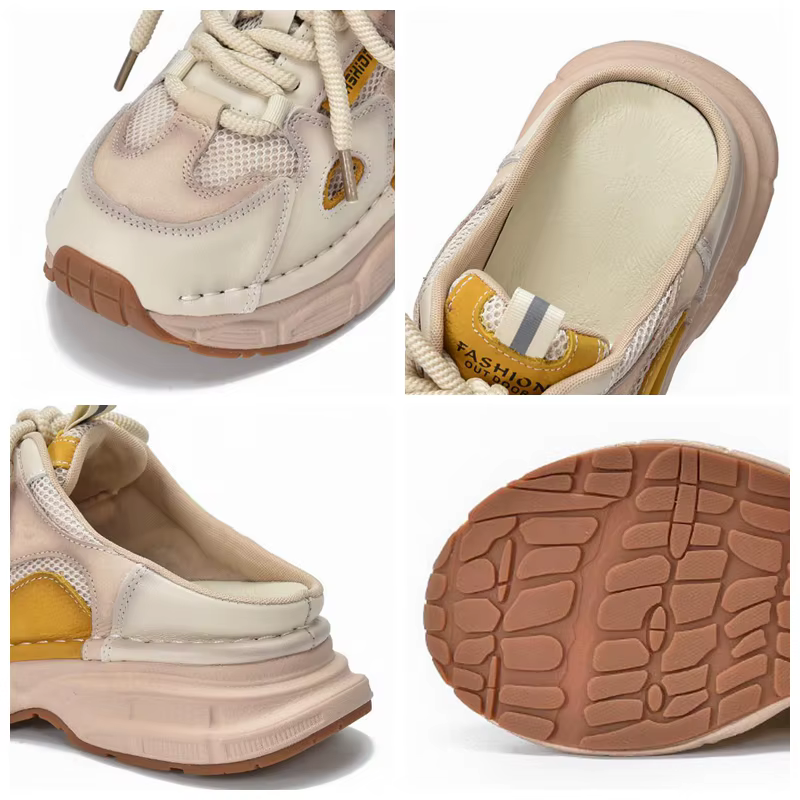 Koznoy 4 cm Air Mesh synthétique en cuir véritable mocassins vulcaniser été plate-forme baskets haute marque décontracté femmes chaussures pantoufles