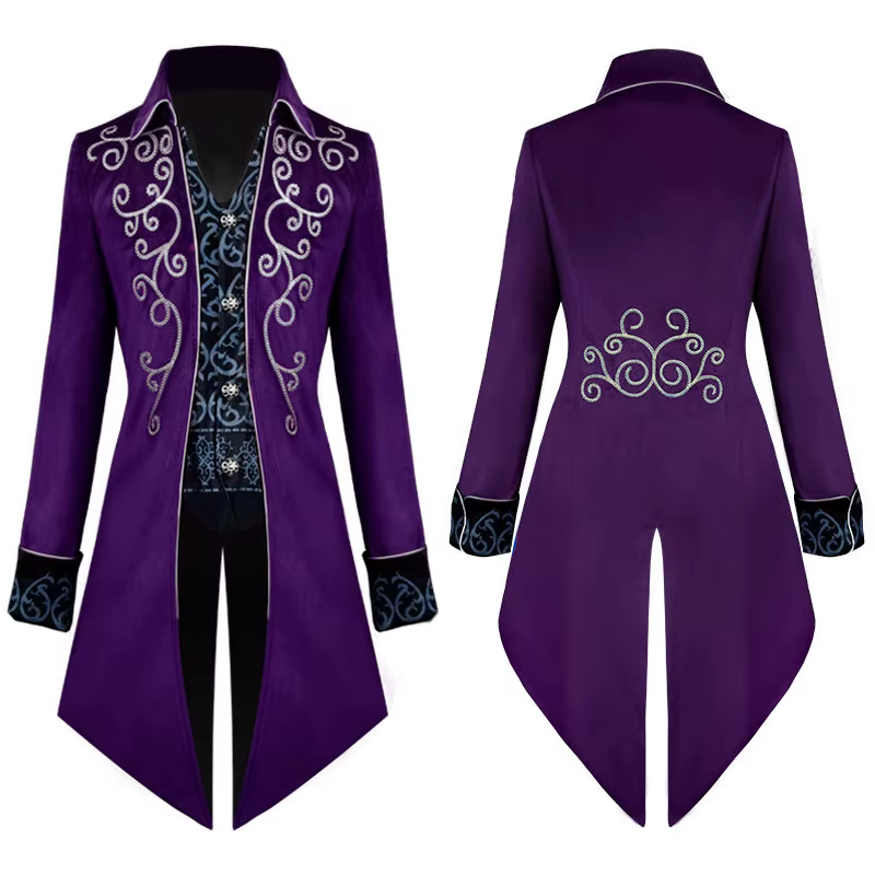 Veste Brodée Gothique pour Homme, Costume Renaissance, Steampunk, Tailcoat Vintage, redingote Médiévale, Manteau de Style Rétro