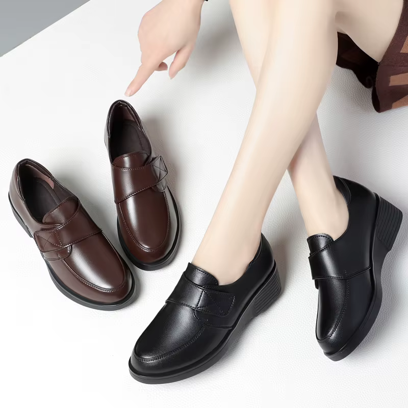 Nouvelle collection printemps – Chaussures en cuir à talon bas compensé pour femme