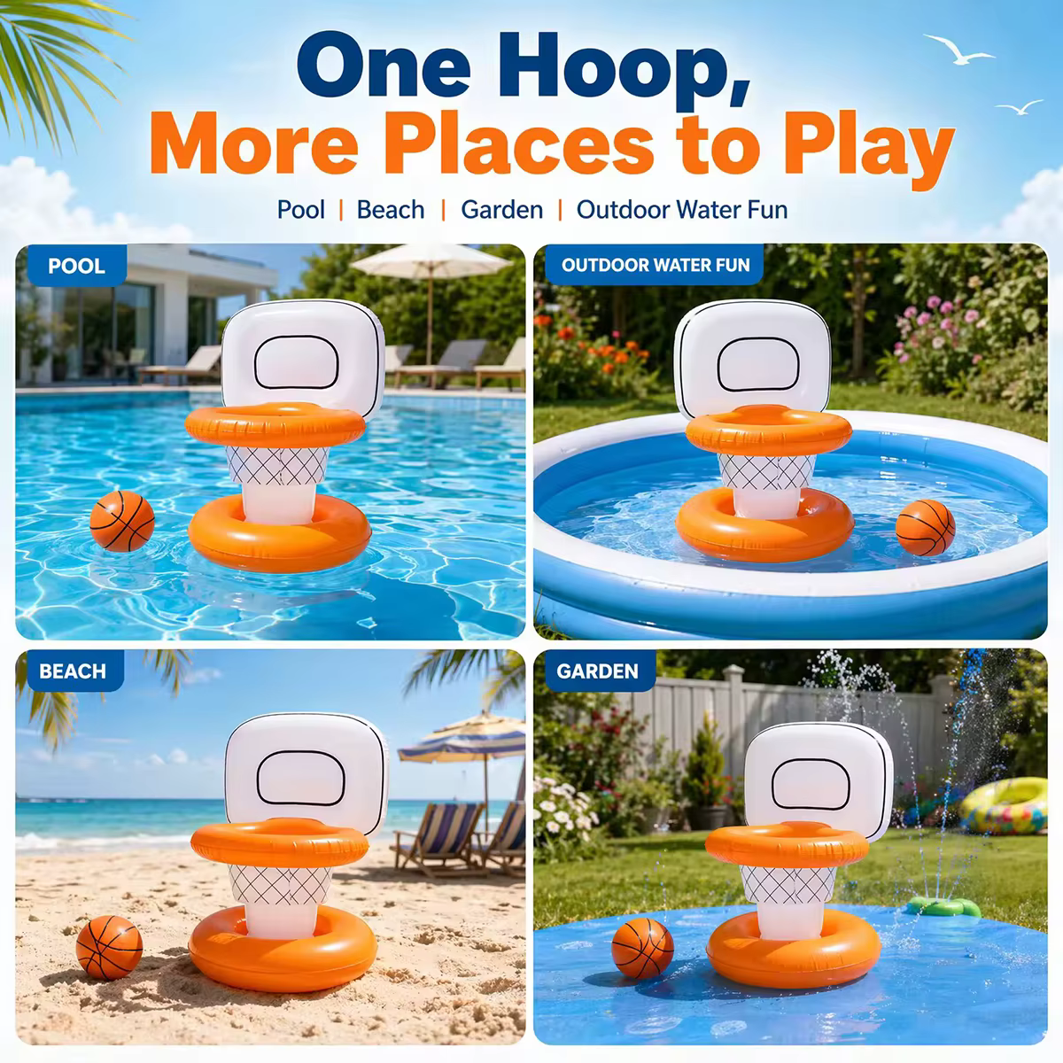 Ensemble de panier de basket flottant gonflable en PVC épais, jeu de tir aquatique avec mini ballon de basket pour piscine, plage et jardin en été