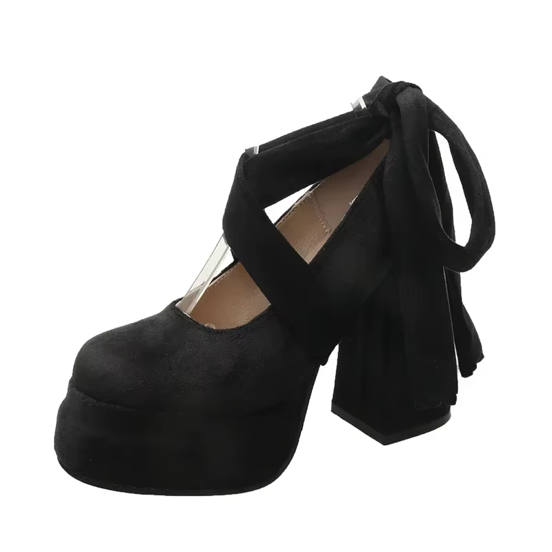 Plate-forme Mary Janes chaussures femmes daim luxe talon haut à lacets tendance Lolita