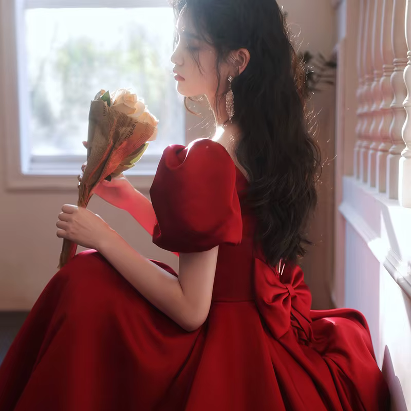Robe de soirée de fiançailles de style rouge rétro, robes de mariée princesse, patients, nouveau