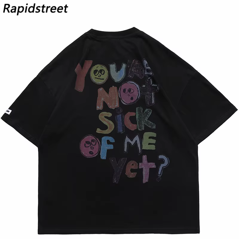 Hommes T-Shirt surdimensionné Hip Hop Streetwear peinture lettre coeur arc-en-ciel anges graphique T-Shirt Harajuku coton T-Shirt unisexe