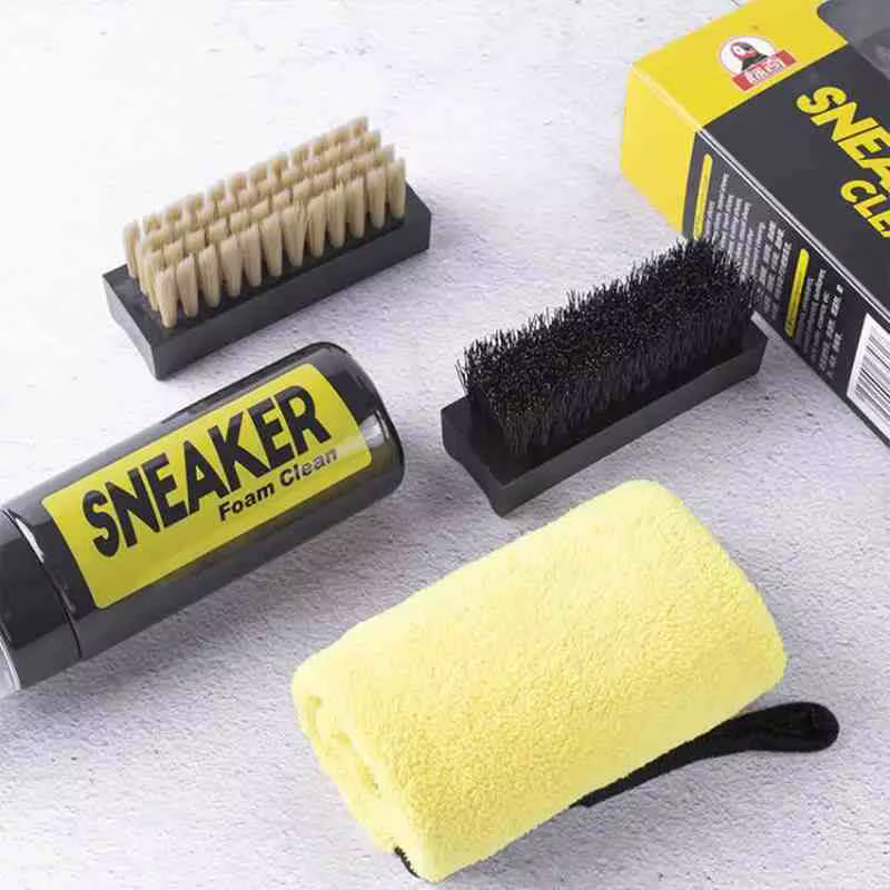 Kit de nettoyage à sec 150 ml pour chaussures – Nettoyant moussant sans eau pour baskets avec brosse et chiffon