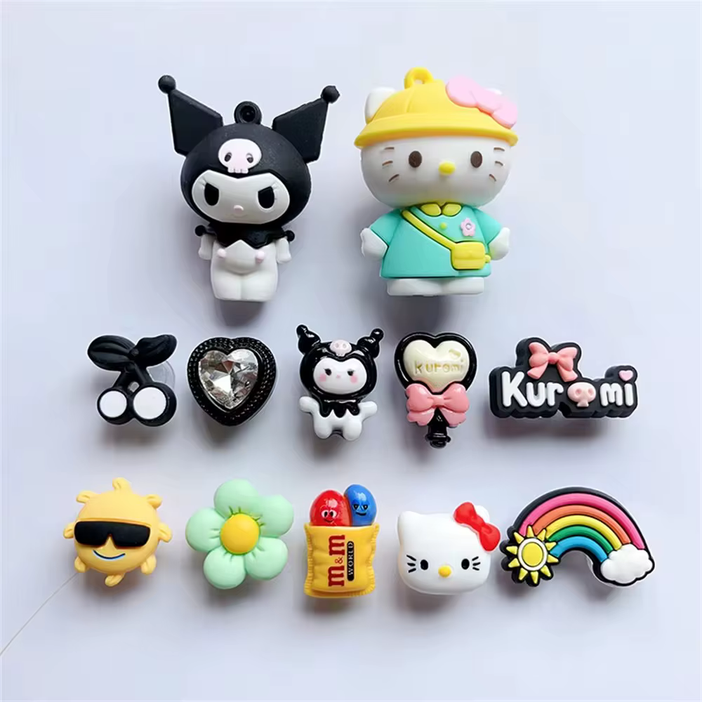 MESUCA dessin animé 3D mignon Kuromi poupée breloque chaussures accessoires bricolage détachable enfants sabots en bois sandale boucle