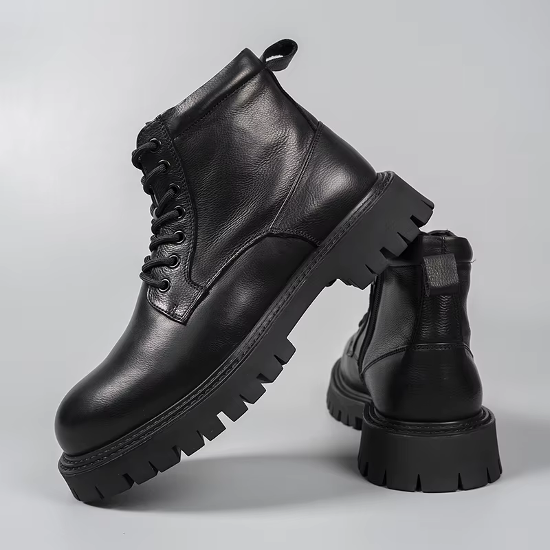 Nouvelles bottes montantes en cuir véritable avec doublure en fourrure pour une chaleur décontractée et une résistance au glissement ; chaussures en coton véritable fourrure avec fines bretelles