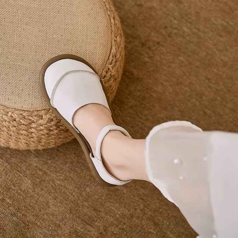 2025 Johnature rétro fait à la main en cuir véritable sandales plates été décontracté polyvalent confortable semelle souple chaussures pour femmes