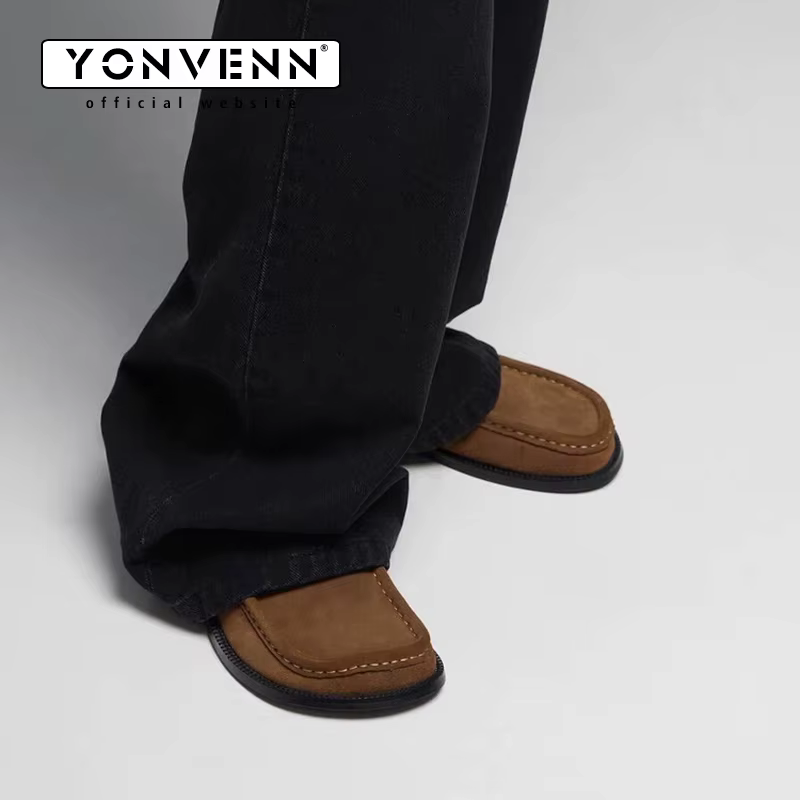 Printemps nouvelles chaussures de haricots pour hommes mocassins à semelles souples en daim de vache marron travail