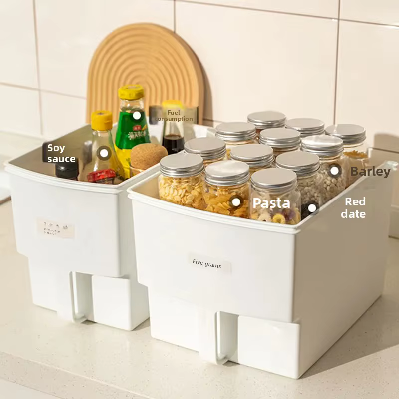 Boîte de rangement pour armoire de cuisine de style japonais avec poignée, boîte organisateur d'épices, panier de rangement pour réfrigérateur, en plastique