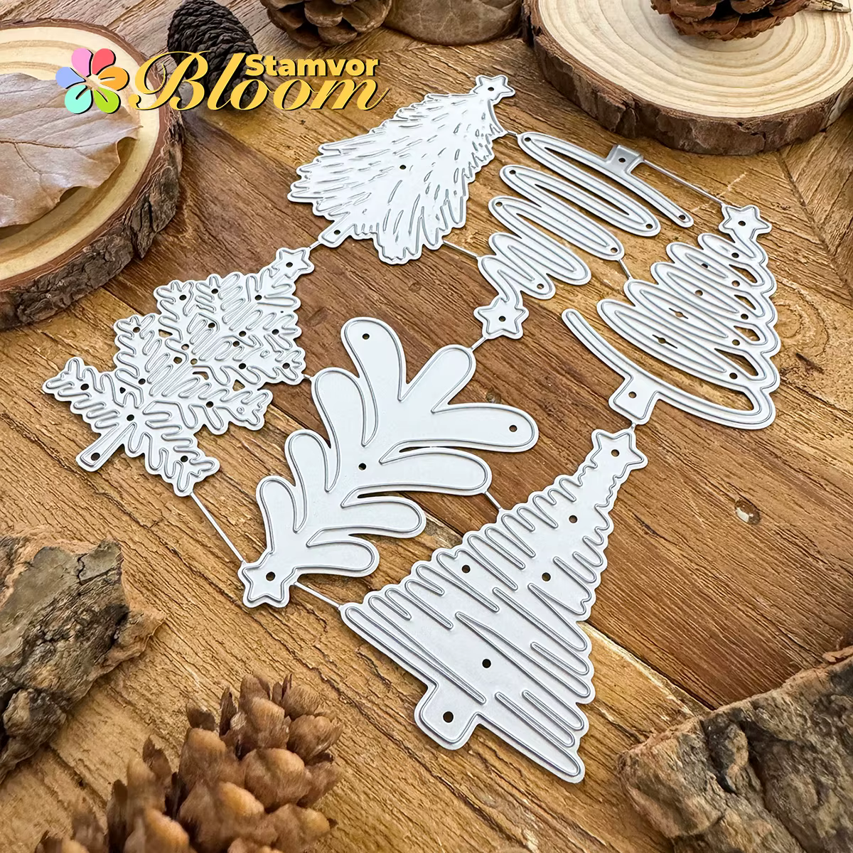 Original beaux 6 Styles d'arbres de noël avec étoiles matrices de découpe en métal Scrapbooking gaufrage décoratif