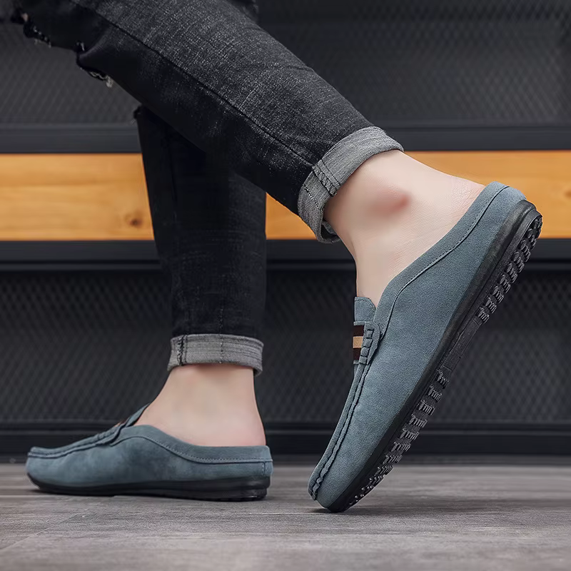 Mules d'été en daim et cuir