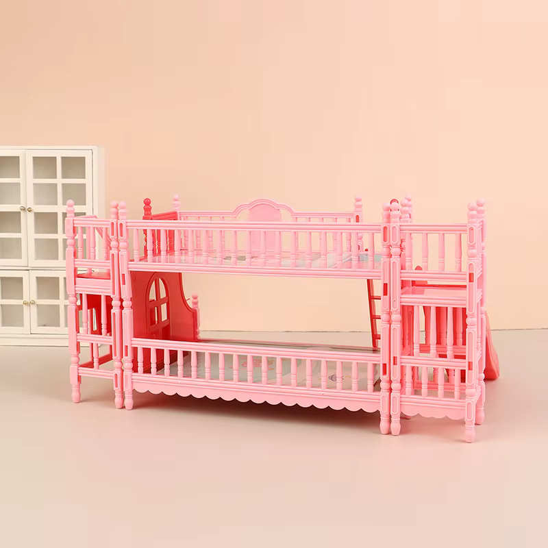 Chambre à coucher de simulation de maison de poupée: adorable mini lit superposé princesse avec toboggan, accessoires de meubles fins fabriqués