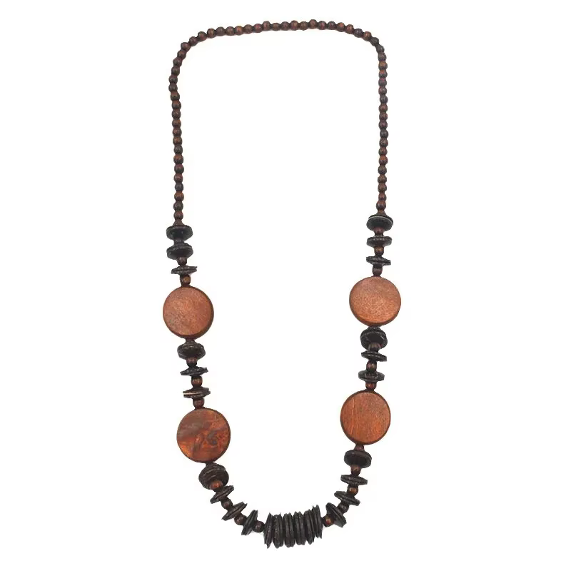 Collier long de style bohème pour femmes, perles en bois faites à la main, bijoux géométriques ronds vintage, accessoires de bijouterie