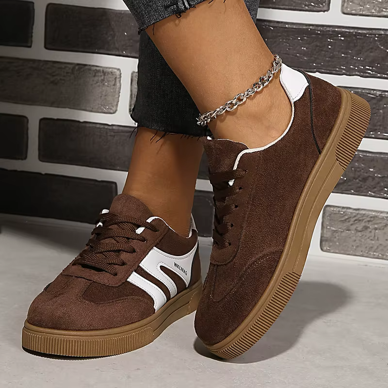Baskets compensées marron en faux daim pour femme