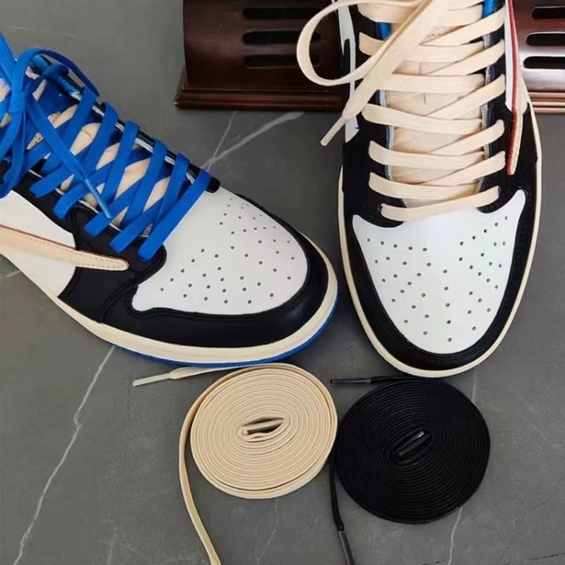 Lacets plats en coton ciré bleu rose hommes femmes tendance personnalité baskets Sport décontracté basket-ball foudre