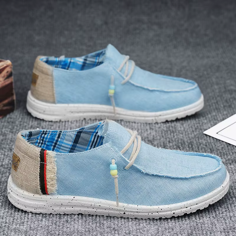 Printemps été bleu hommes chaussures bateau décontractées léger sans lacet