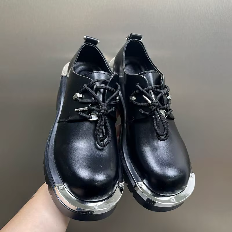 Mode Style hommes Derbys plat marque chaussures pour homme pur noir