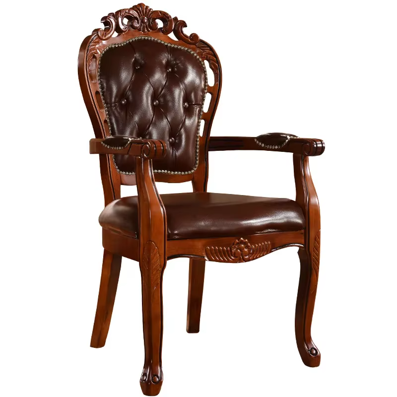 Style européen chaud, chaise de salle à manger, style américain, chaise, maison, dossier, bois massif, rétro, accoudoir, hôtel, restaurant