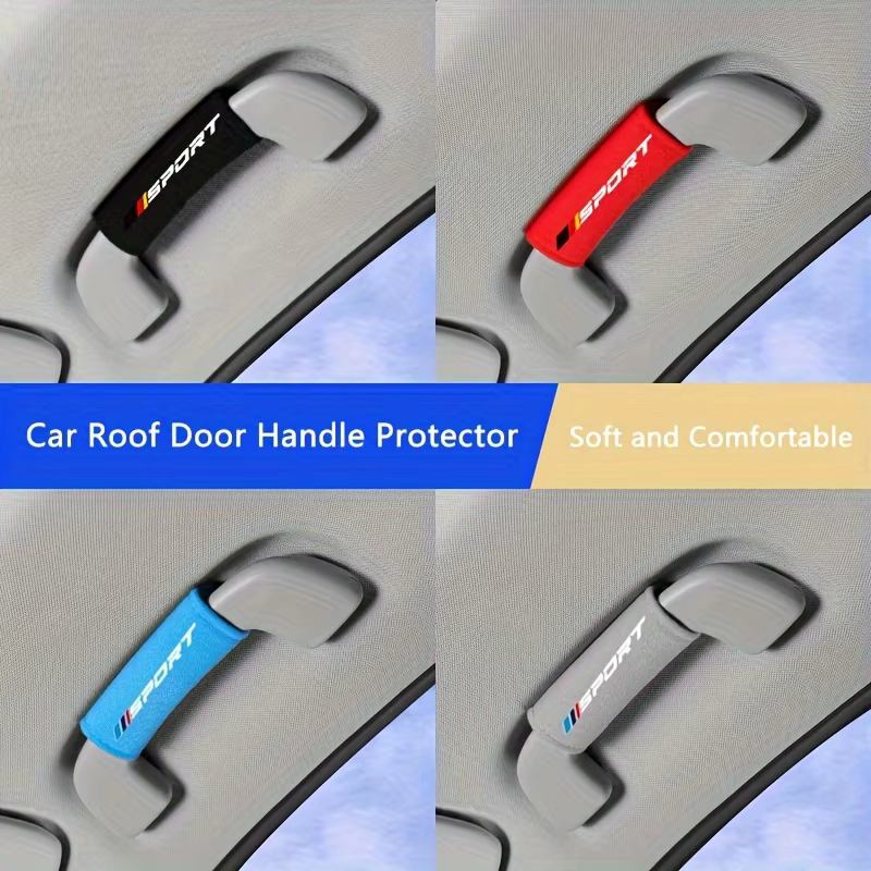 Ensemble d'accessoires d'intérieur de voiture 4 pièces : garniture de poignée de toit et housse de protection, housse de protection de poignée de plafond intérieure de voiture.