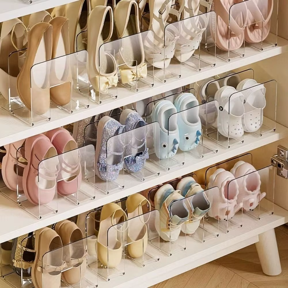 Range-chaussures vertical transparent en plastique à 4 compartiments grande capacité – Organisateur de chaussures autoportant pour un gain de place