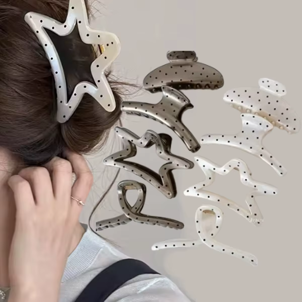 Barrettes à cheveux pour femmes style français, grandes, noires, à pois ondulés, accessoires de mode pour filles, pinces à cheveux douces, coiffure