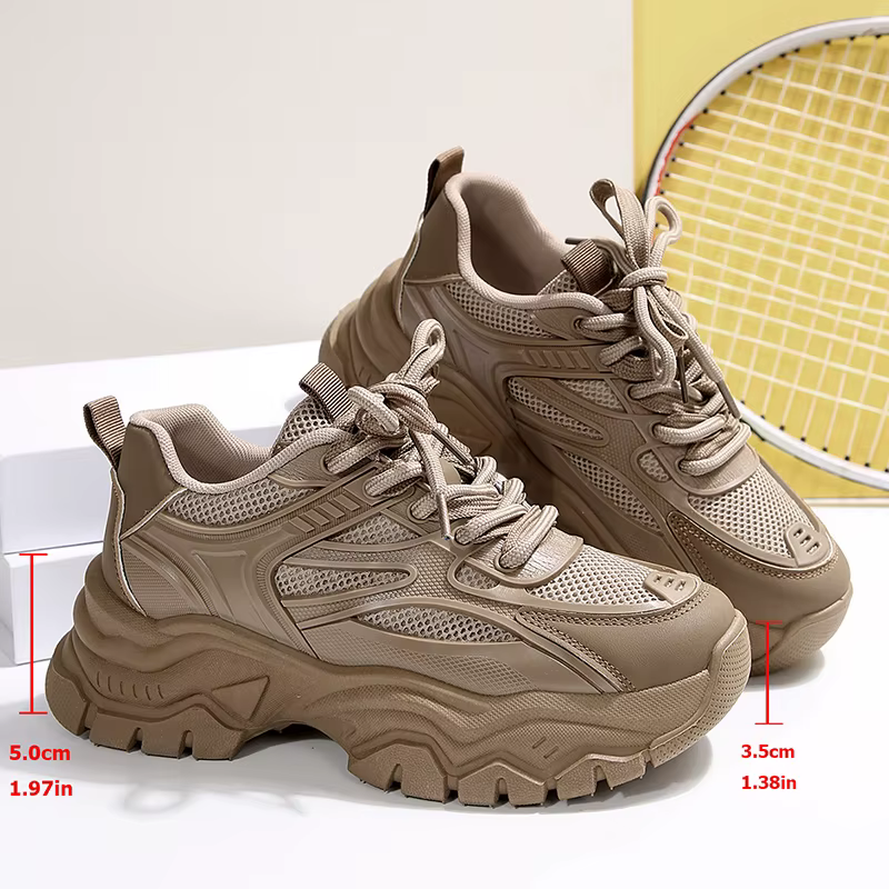 Baskets rétro kaki à plateforme épaisse pour femmes