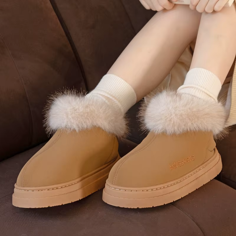 Chaussures chaudes d'hiver pour femmes et hommes, bottes de neige chaudes d'intérieur et de rue, en fausse fourrure douce, Style à enfiler, bottes courtes de loisirs pour filles et garçons