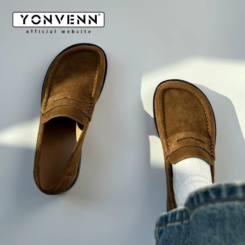Printemps nouvelles chaussures de haricots pour hommes mocassins à semelles souples en daim de vache marron travail