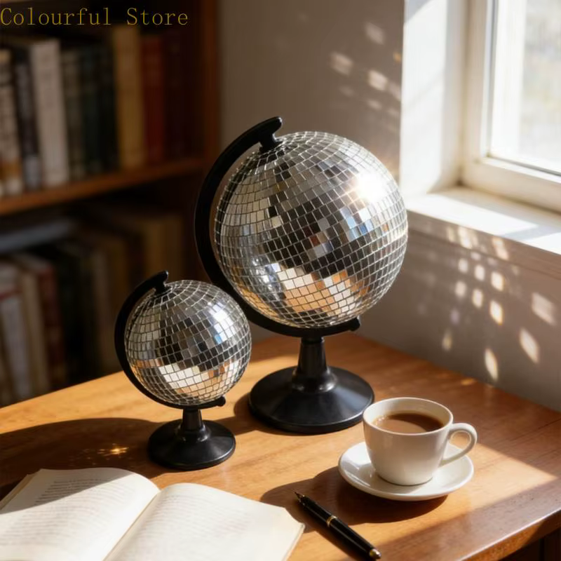 X7XD – statues Disco en argent, miroir, Sculpture Disco avec Base, ornement bureau pour décorations fête