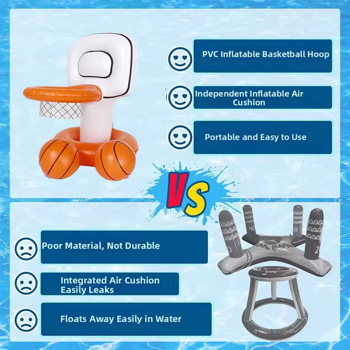 Ensemble de panier de basket flottant gonflable en PVC épais, jeu de tir aquatique avec mini ballon de basket pour piscine, plage et jardin en été