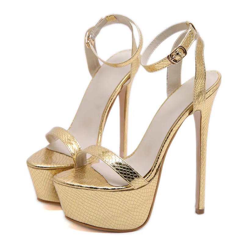 Sandales à talons hauts dorés pour femmes, chaussures de strip-teaseuse sexy, escarpins de fête, sandales à plateforme gladiateur, taille 35-42, drop sunshine, 17cm
