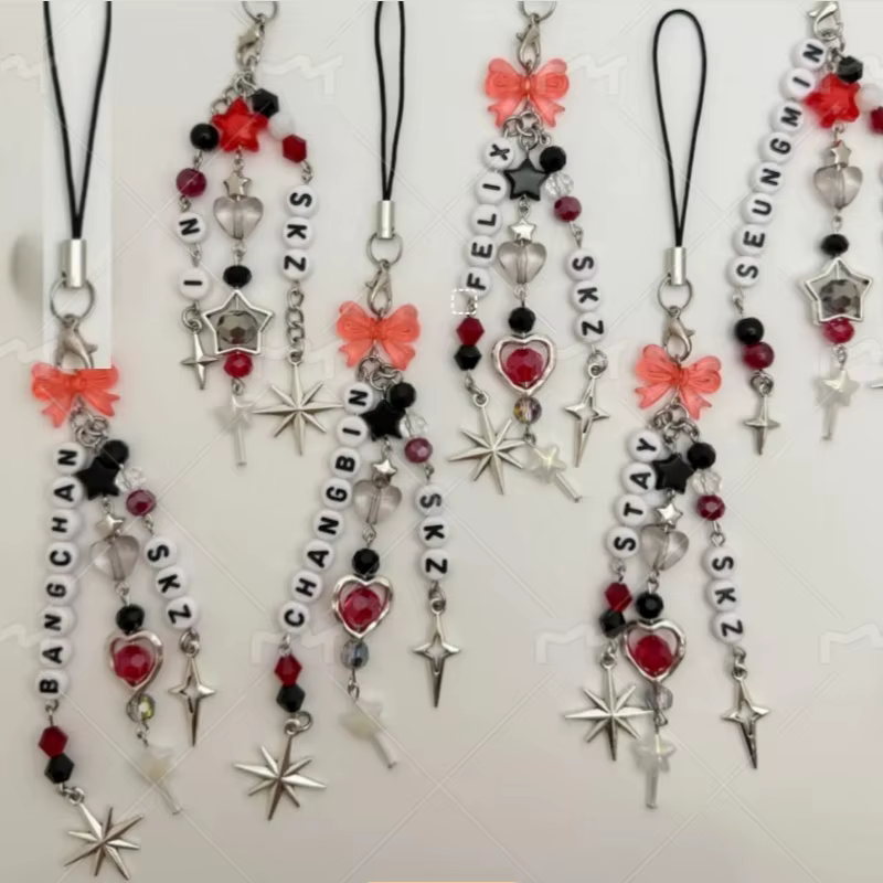 K-pop SKZ DominATE World Tour Inspiration Pendentif pour téléphone portable Porte-clés Pendentif bâton fluorescent - Noir/Rouge