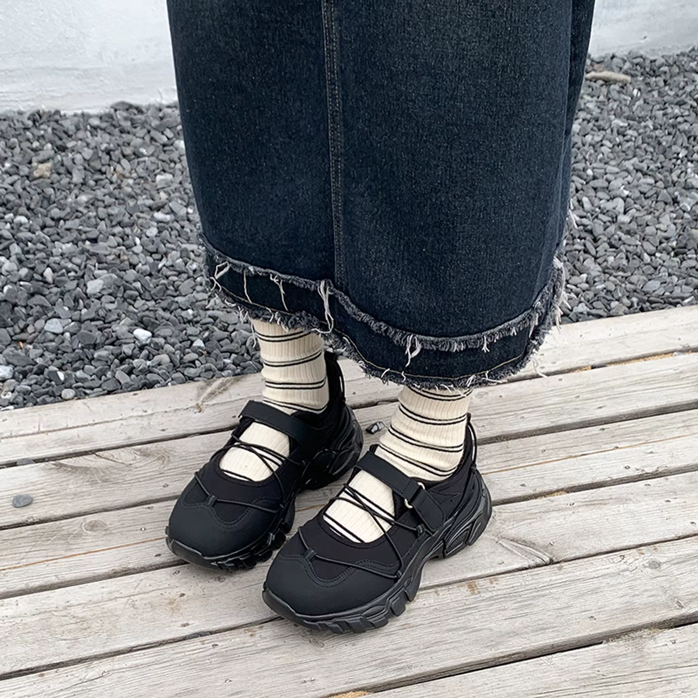 Chaussures décontractées Mary Jane à talon épais et bout rond