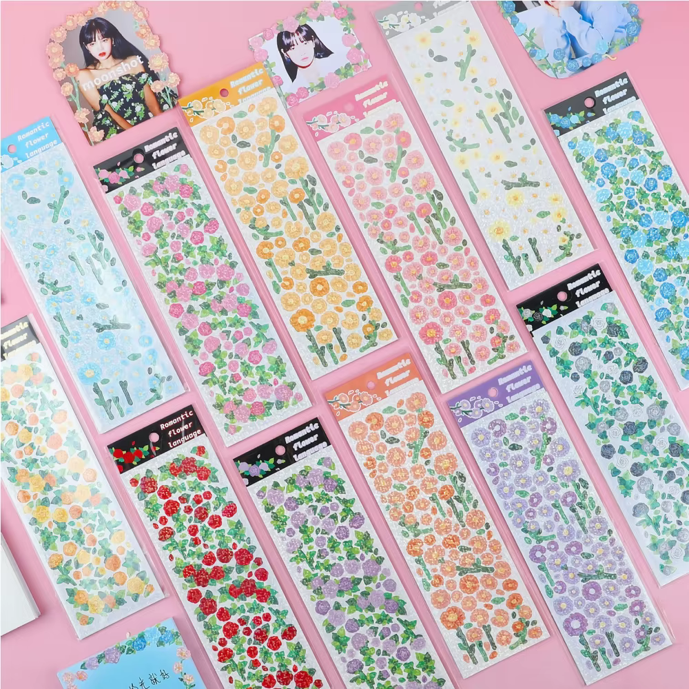 Autocollants d'hologramme de fleur de style coréen mignon, autocollant Kawaii pour KPOP, chargeur supérieur, décoration de bloc-notes de scrapbooking