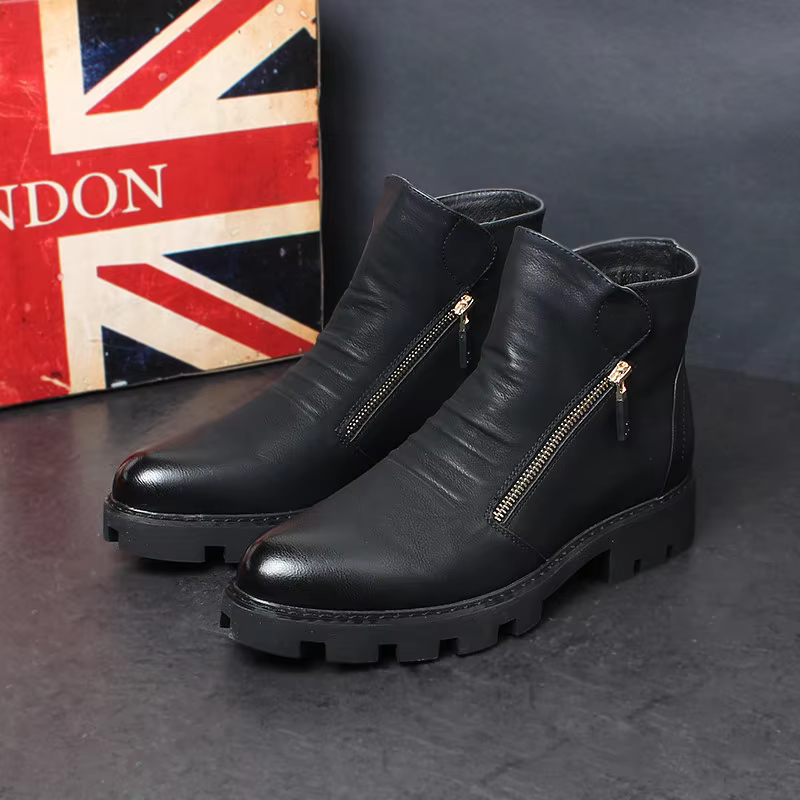 Nouvelle mode hommes plate-forme bottes noir en cuir véritable chaussures en plein air chaud coton hiver neige botte cheville botas de homens sapatos