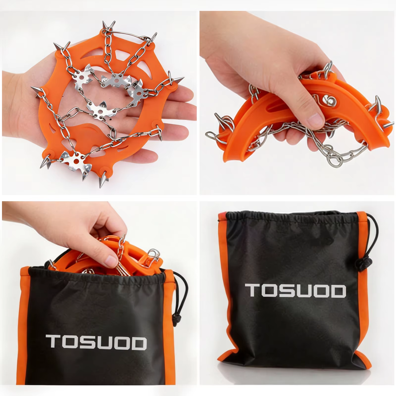 Crampons antidérapants TOSUOD à 19 pointes pour chaussures, randonnée en plein air, escalade, crampons à neige, chaîne en acier inoxydable, acier au manganèse